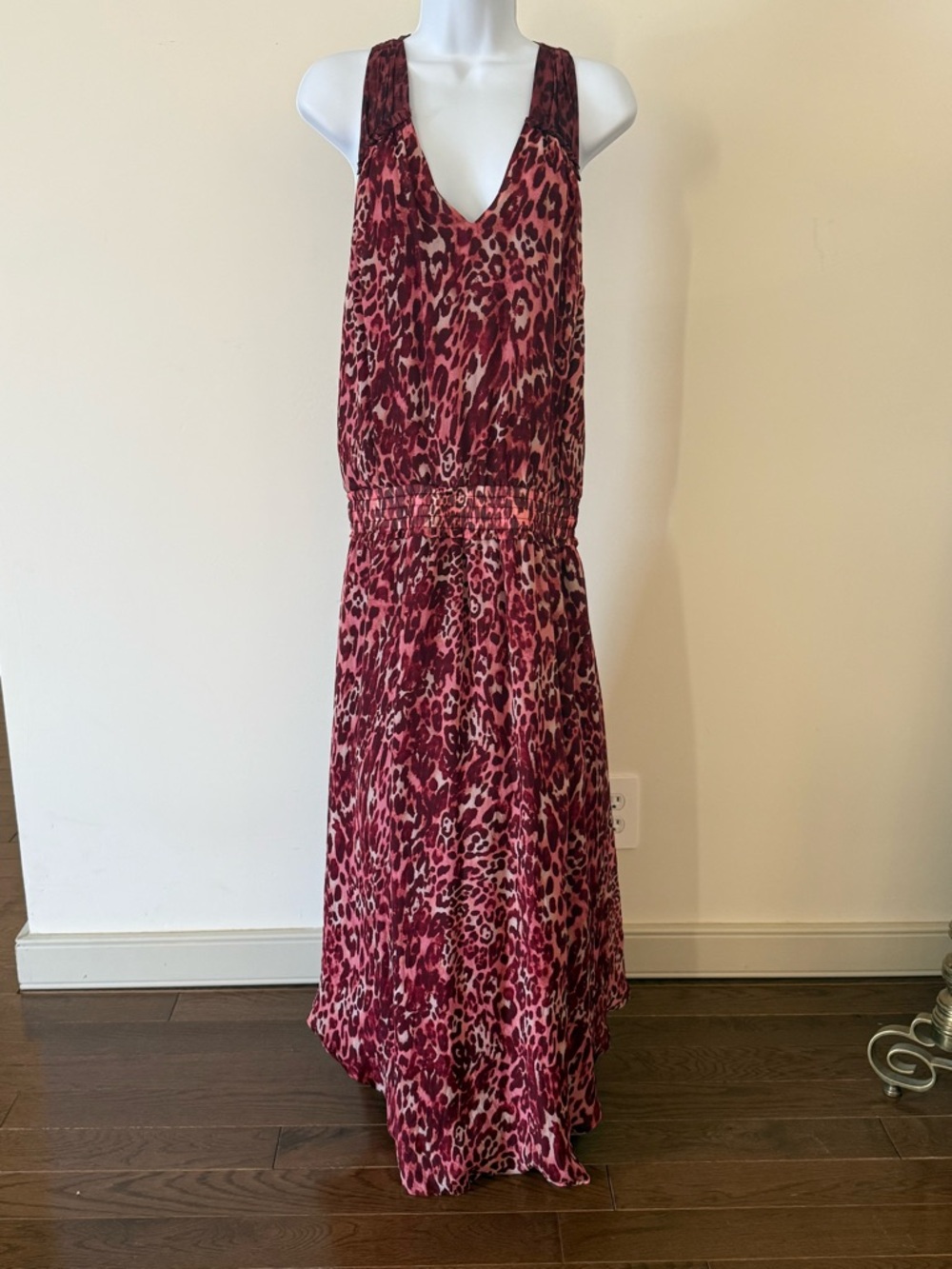 Womens Ramy Brook Silk Pink Red Leopard Print Maxi Dress Small